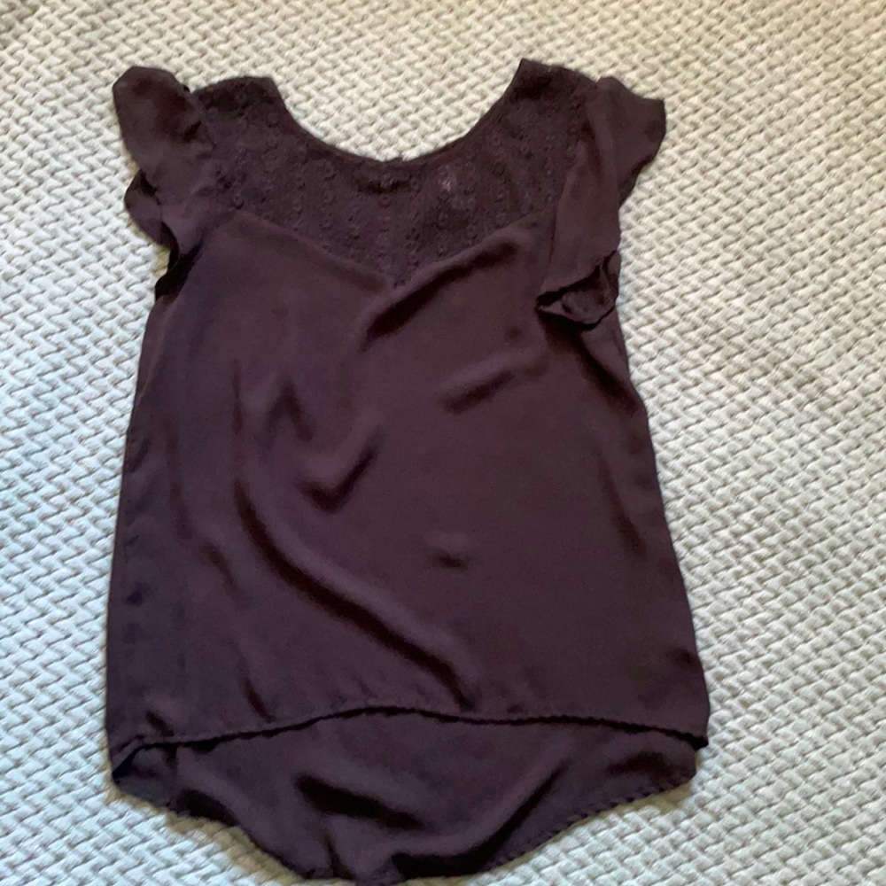 Chiffon black blouse with lace neck detail